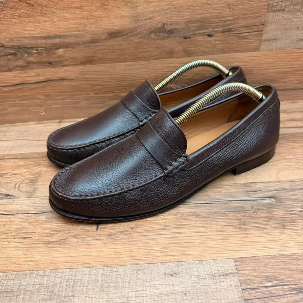 Trenery Size 10 EU43  Mens Black Leather Loafer Slip On Driving Moccasins